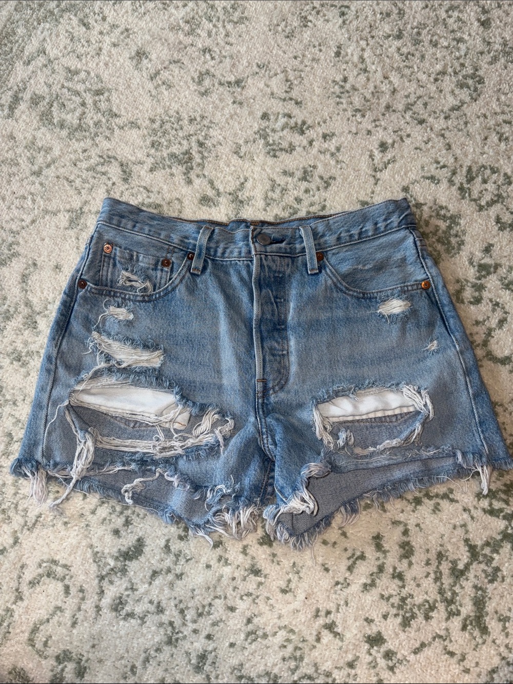 Levi's Light Blue Distressed High-Rise Denim Cutoff Shorts